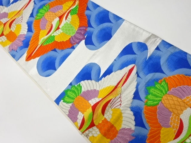 JAPANESE KIMONO / VINTAGE FUKURO OBI / WOVEN CRANES & EGASUMI PATTERN